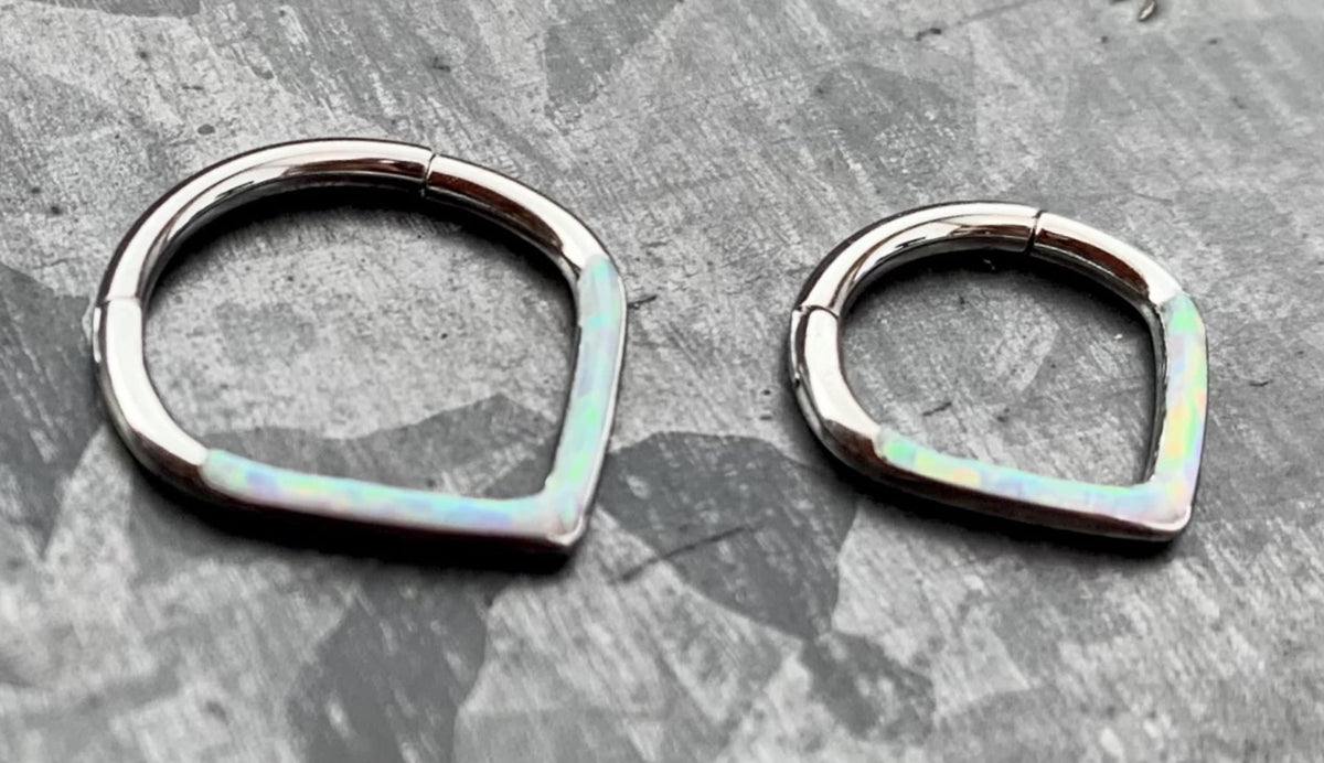 1 Piece Beautiful Chevron Opal Steel Front Hinged Segment Ring -16g - Choose 8mm or 10mm - Can be used for Septum, Helix & Daith!