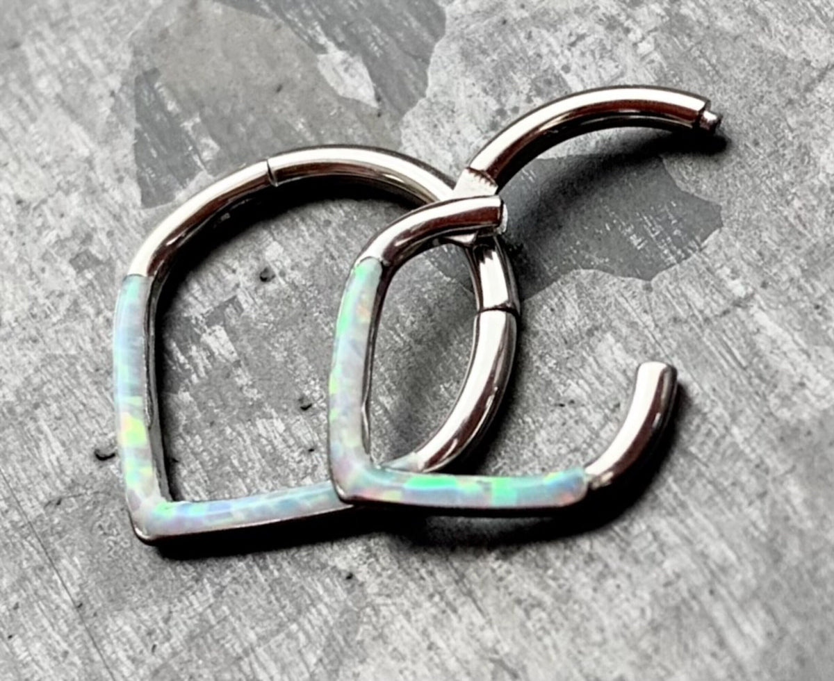 1 Piece Beautiful Chevron Opal Steel Front Hinged Segment Ring -16g - Choose 8mm or 10mm - Can be used for Septum, Helix & Daith!