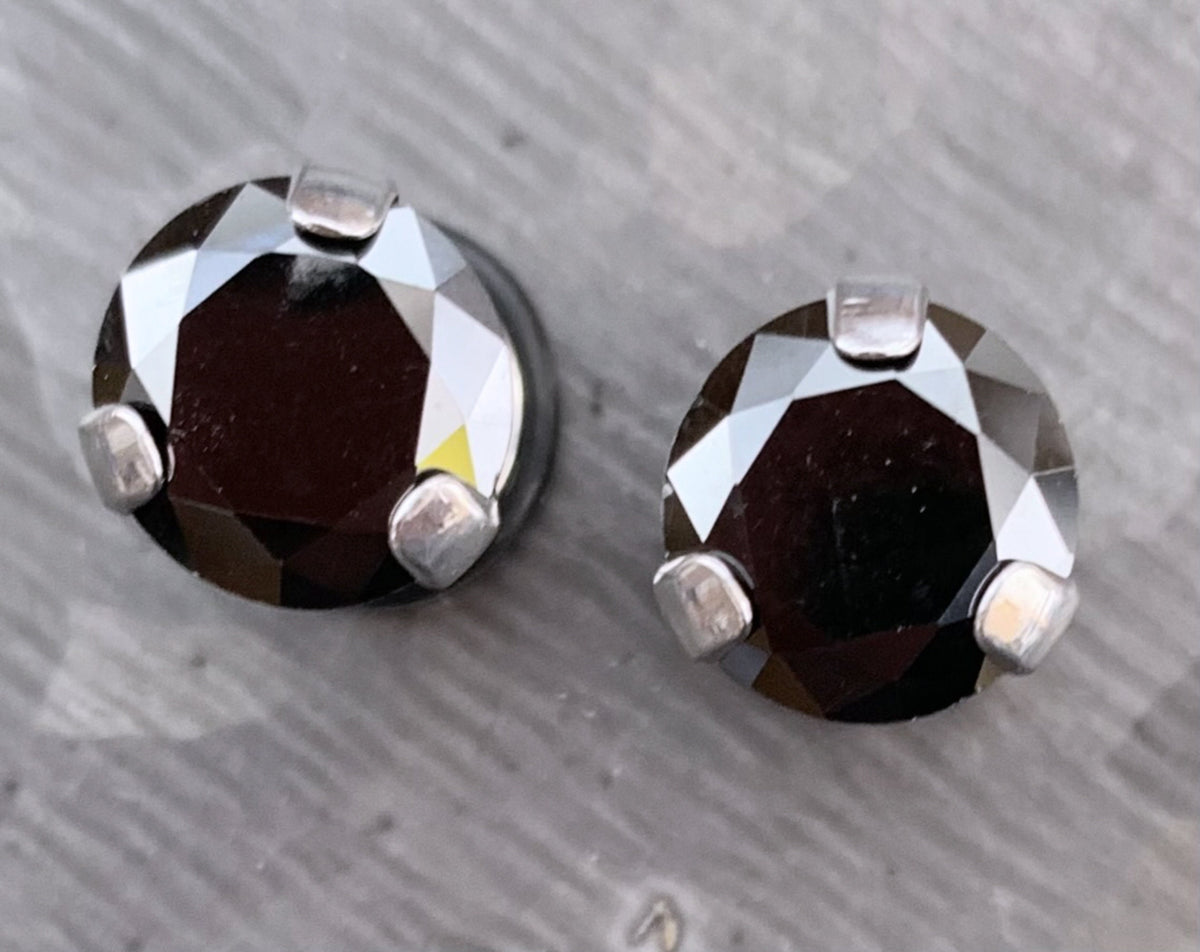 PAIR of Stunning Prong Set CZ Gem Faux / Cheater Surgical Steel Plugs - 16g - Black or Clear 2g, 0g or 00 Gem look available!