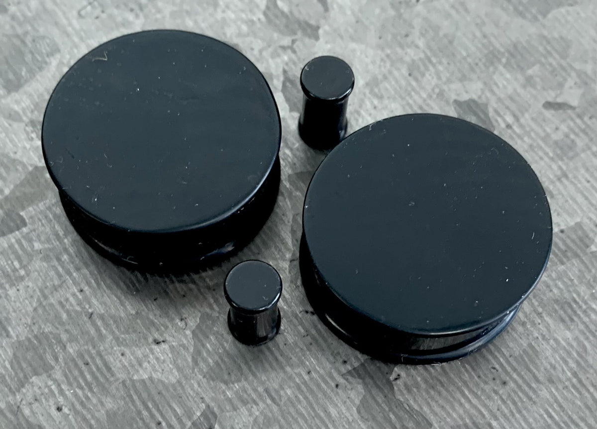PAIR of Midnight Black Solid Silicone Double Flare Plugs