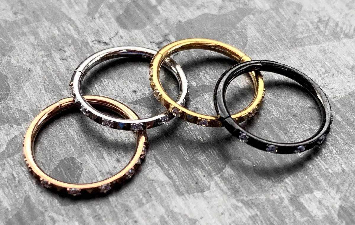 1 Piece Beautiful Hinged Surgical Steel CZ Gems & Pyramids Segment Ring -16g - Diameter 8mm or 10mm available!