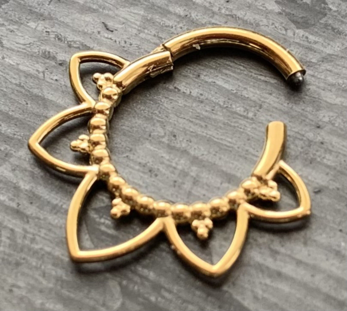 1 Piece Beautiful Filigree Petals Surgical Steel 16g Hinged Segment Ring - Black, Steel, Gold, Rose Gold available!