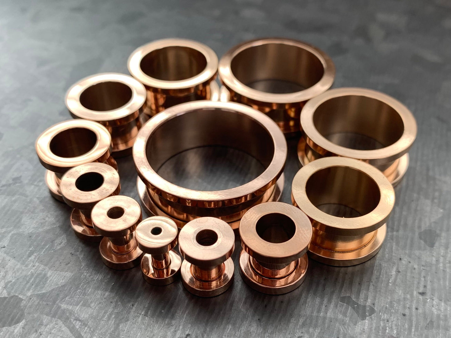 PAIR of Beautiful Rose Gold Ion Plated 316L Steel Screw Fit Tunnels/Plugs - Gauges 8g (3mm) thru 1" (25mm) available!