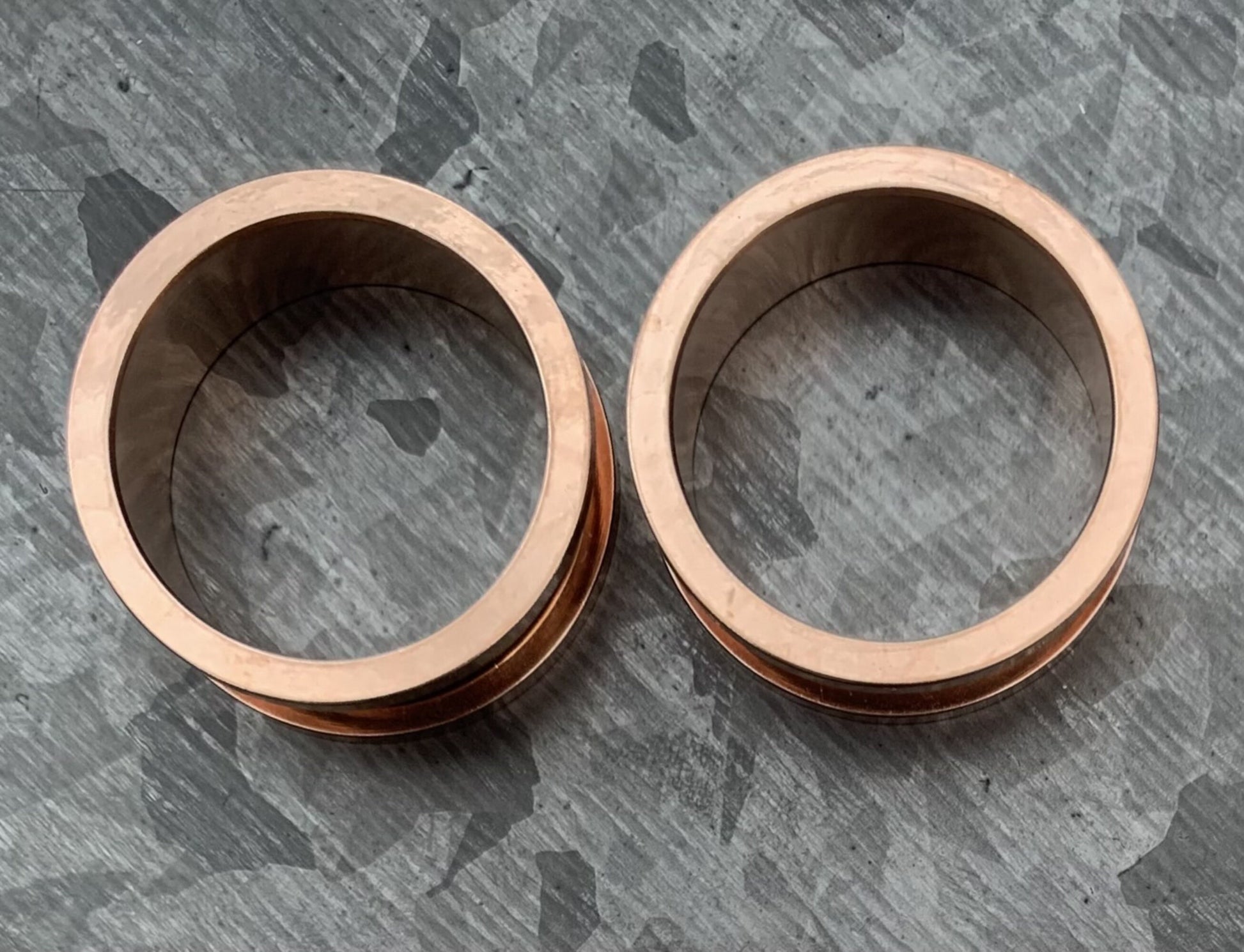 PAIR of Beautiful Rose Gold Ion Plated 316L Steel Screw Fit Tunnels/Plugs - Gauges 8g (3mm) thru 1" (25mm) available!