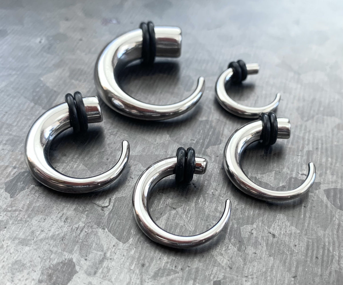 PAIR of Beautiful 316L Surgical Steel Round Hook Tapers/Expanders with O-Rings