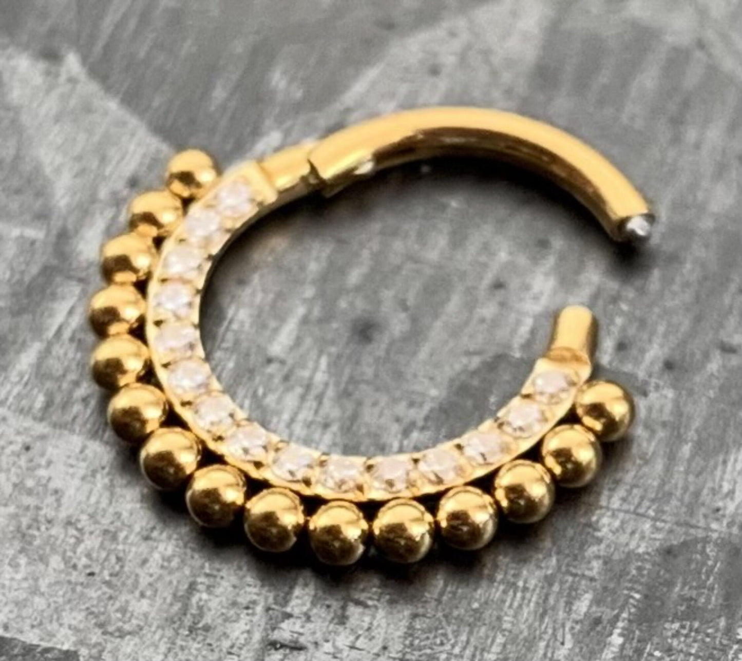 1 Piece Stunning Stainless Steel Ball Line CZ Paved Gem Hinged Septum Ring - 16g - Steel and Gold Available!