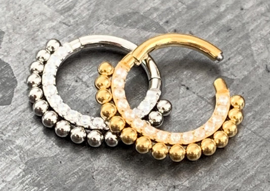 1 Piece Stunning Stainless Steel Ball Line CZ Paved Gem Hinged Septum Ring - 16g - Steel and Gold Available!