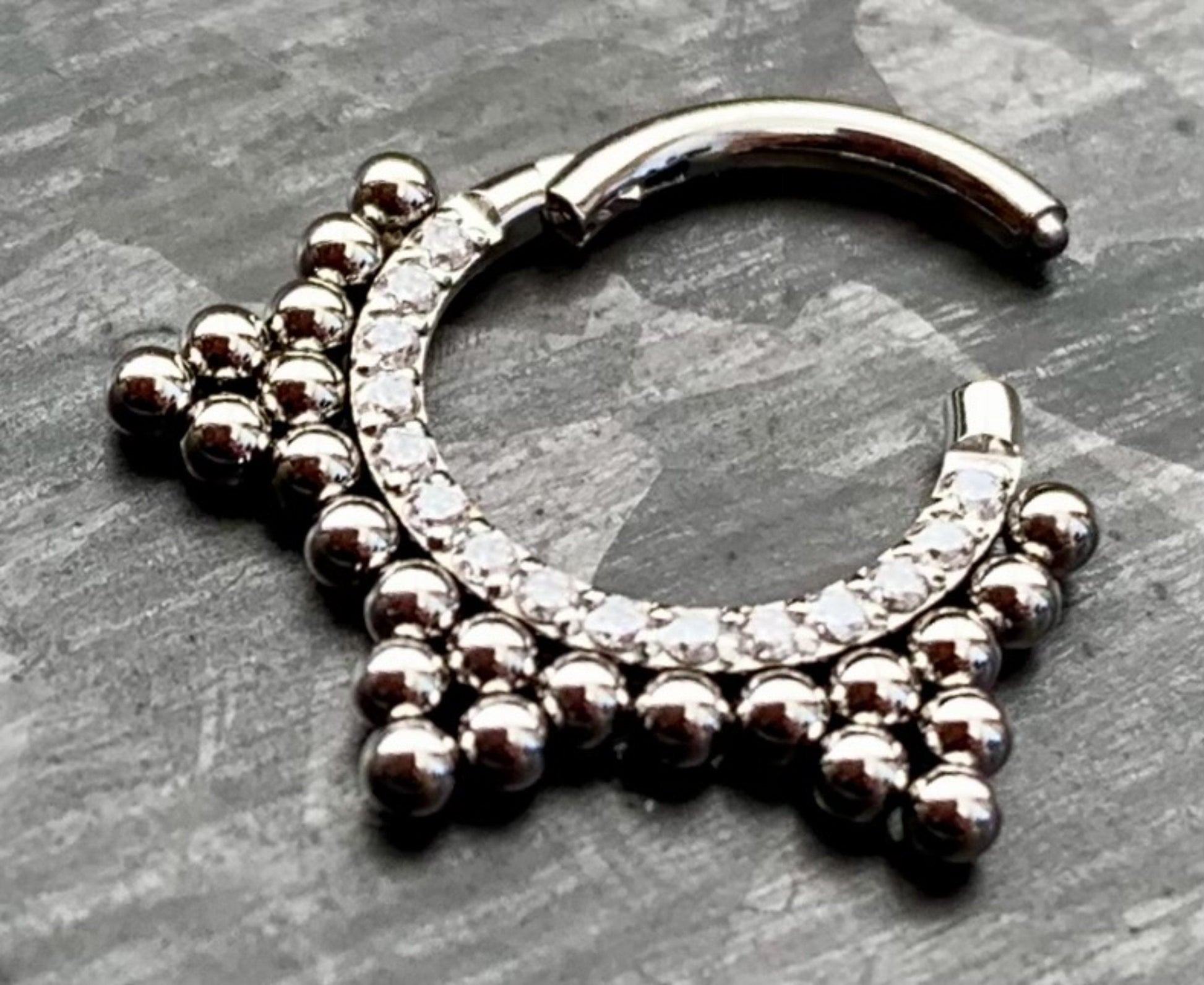 1 Piece Beautiful Stainless Steel Ball Cluster CZ Gem Lined Hinged Septum Ring - 16g - Steel and Gold Available!