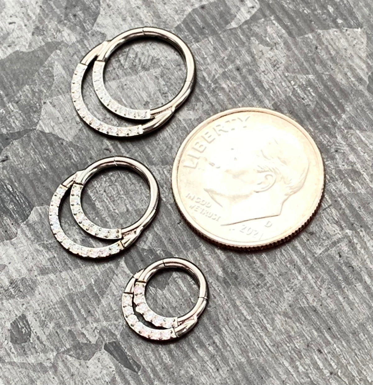 1 Piece Beautiful Implant Grade Titanium Double Lined CZ Gems Segment Septum Ring -Gauge 16g - 6mm, 8mm or 10mm, Silver & Gold Available!