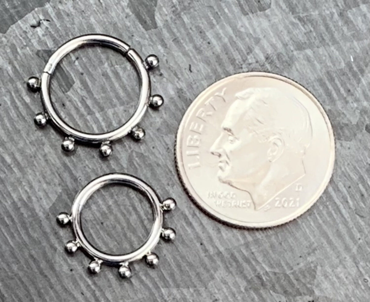 1 Piece Stunning Solid Implant Grade Titanium Eight Beads Hinged Segment Septum Ring - Gauge 16g - 8mm or 10mm Available!