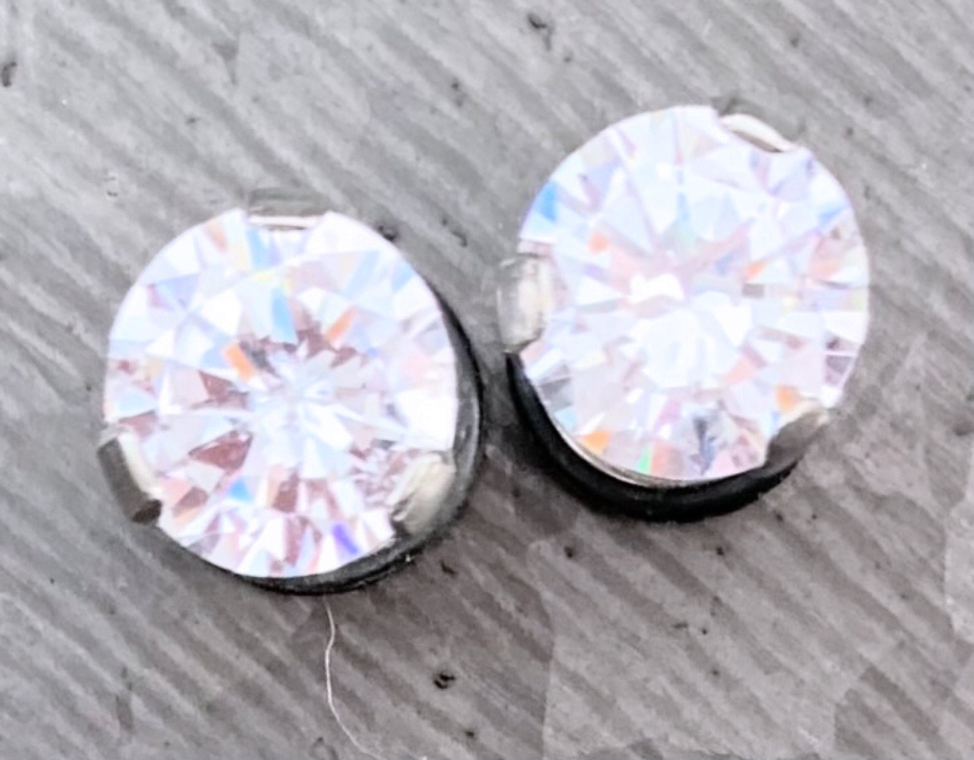 PAIR of Stunning Prong Set CZ Gem Faux / Cheater Surgical Steel Plugs - 16g - Black or Clear 2g, 0g or 00 Gem look available!
