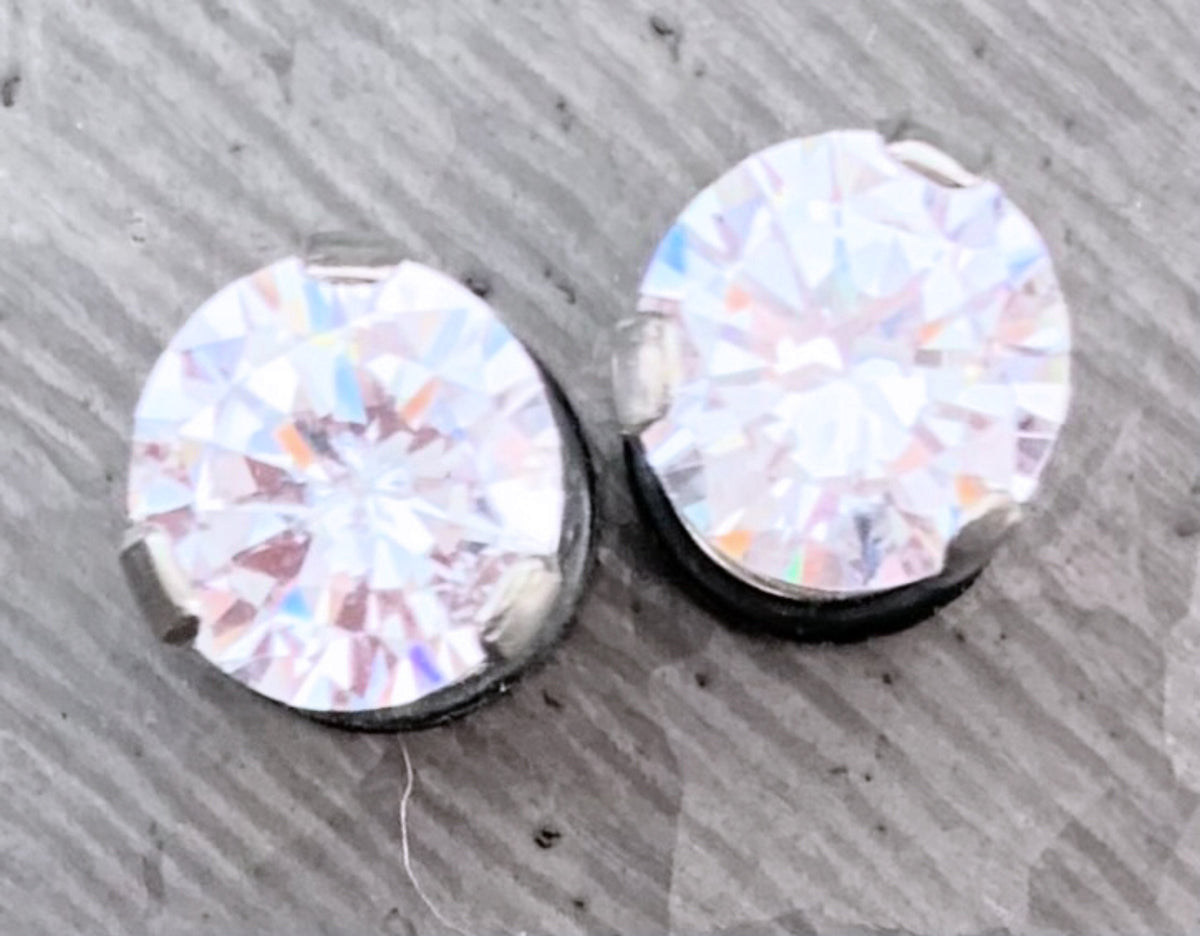 PAIR of Stunning Prong Set CZ Gem Faux / Cheater Surgical Steel Plugs - 16g - Black or Clear 2g, 0g or 00 Gem look available!