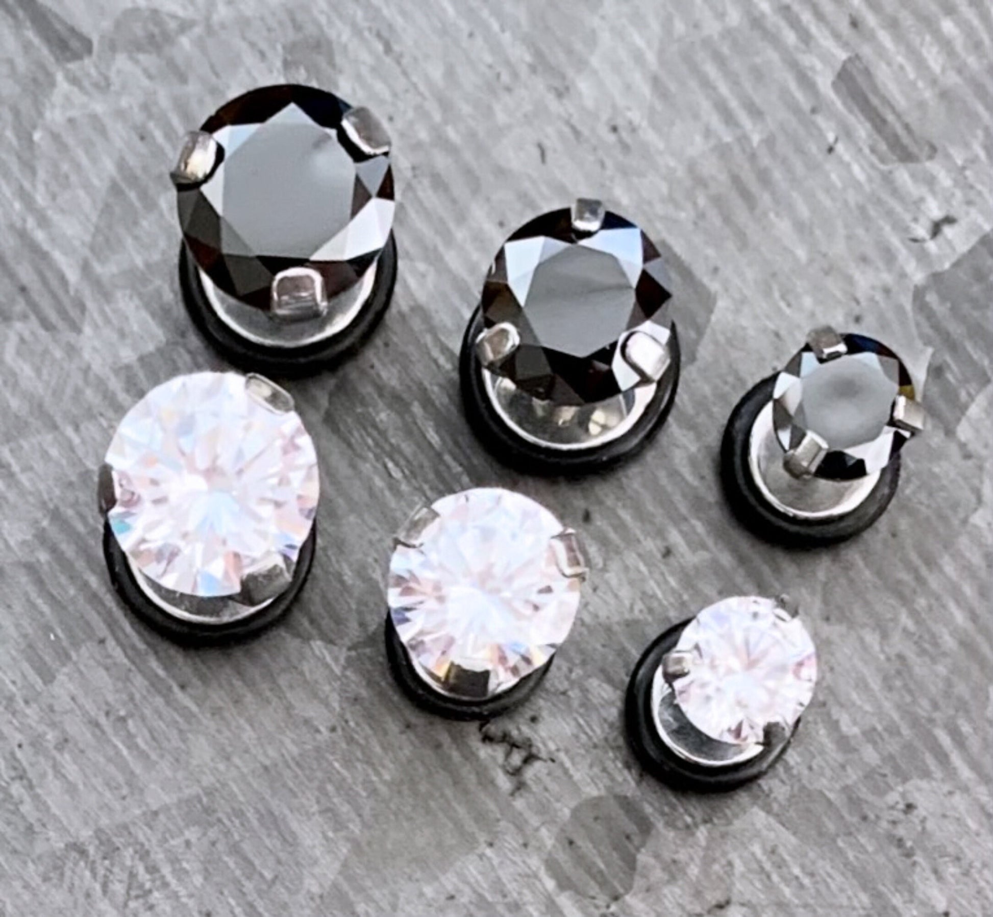 PAIR of Stunning Prong Set CZ Gem Faux / Cheater Surgical Steel Plugs - 16g - Black or Clear 2g, 0g or 00 Gem look available!