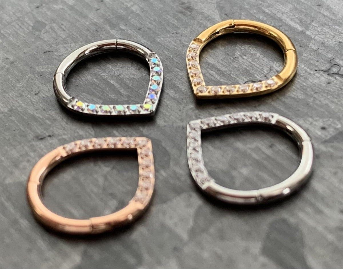 1 Piece of Stunning Titanium 16g CZ Gem Paved Chevron Line Hinged Segment Ring
