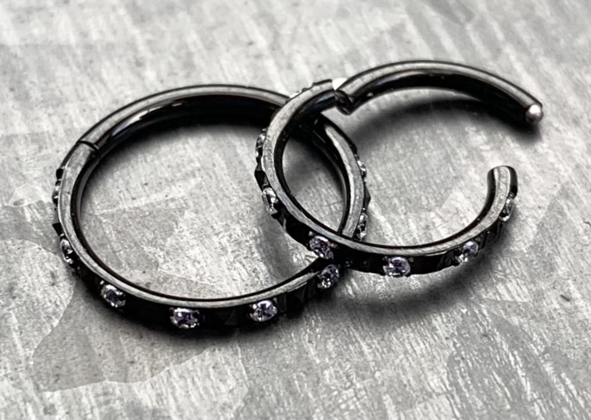1 Piece Beautiful Hinged Surgical Steel CZ Gems & Pyramids Segment Ring -16g - Diameter 8mm or 10mm available!