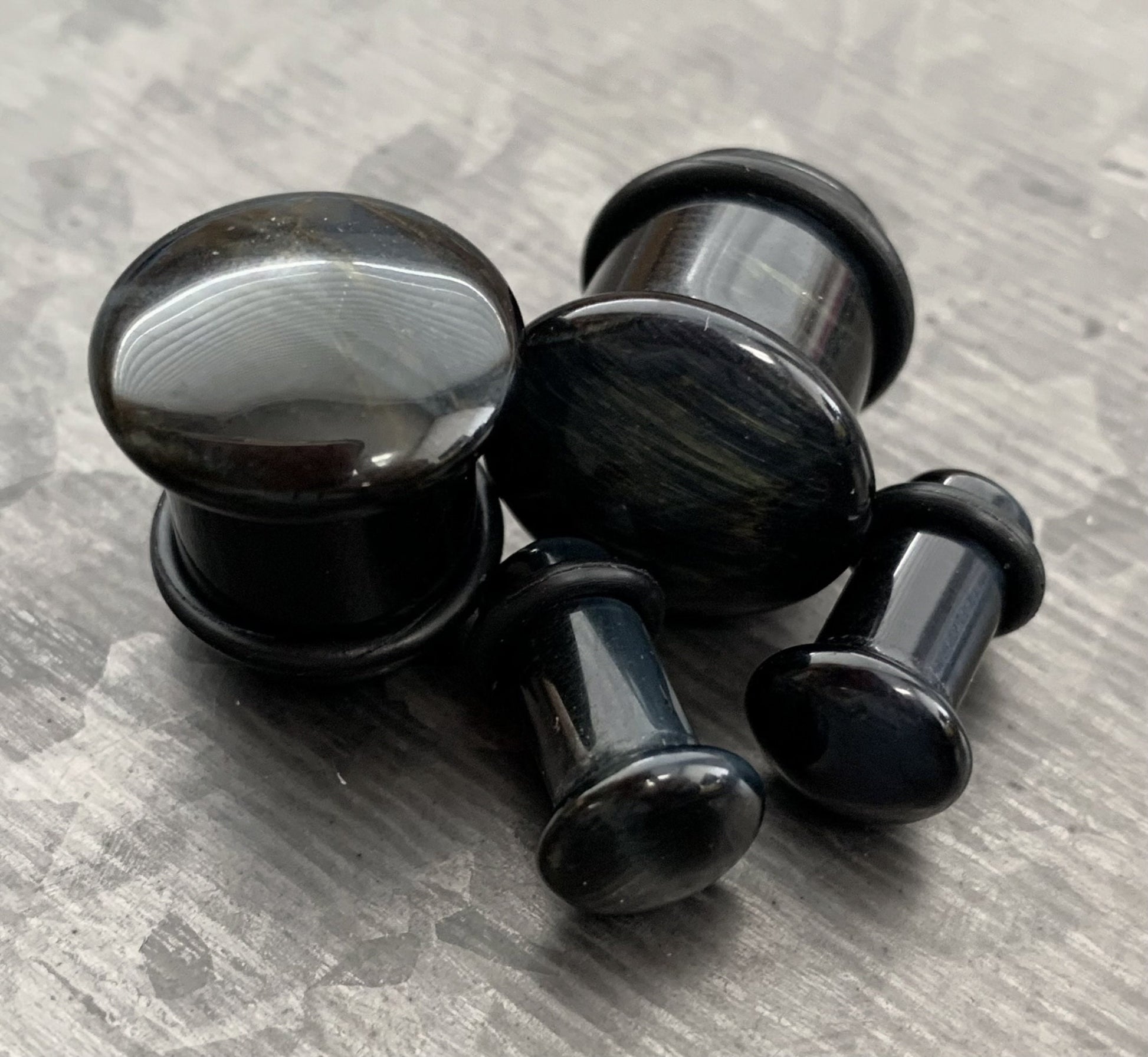 PAIR of Beautiful Blue Tiger Eye Single Flare Organic Stone Plugs with O-Rings - Gauges 4g (5mm) up to 5/8" (16mm) available!