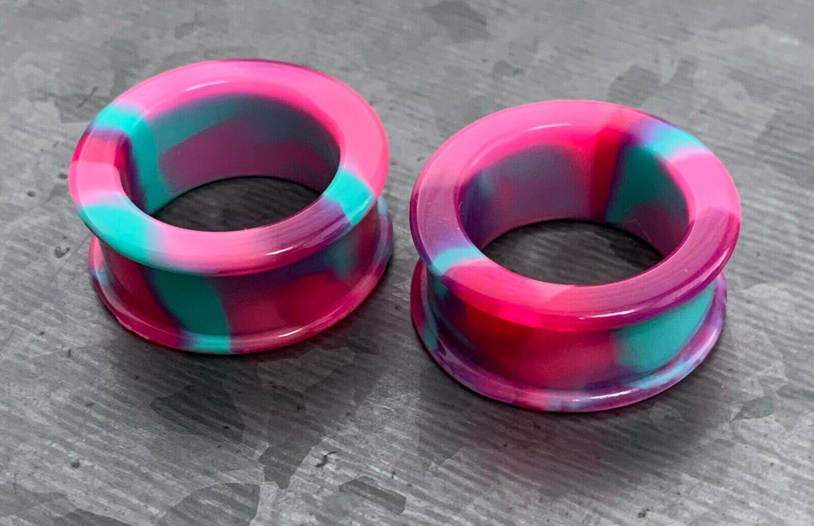 PAIR of Stunning Pink, Purple & Teal Swirl Galaxy Silicone Double Flare Tunnel/Plugs - Gauges 2g (6.5mm) up to 2" (50mm) available!