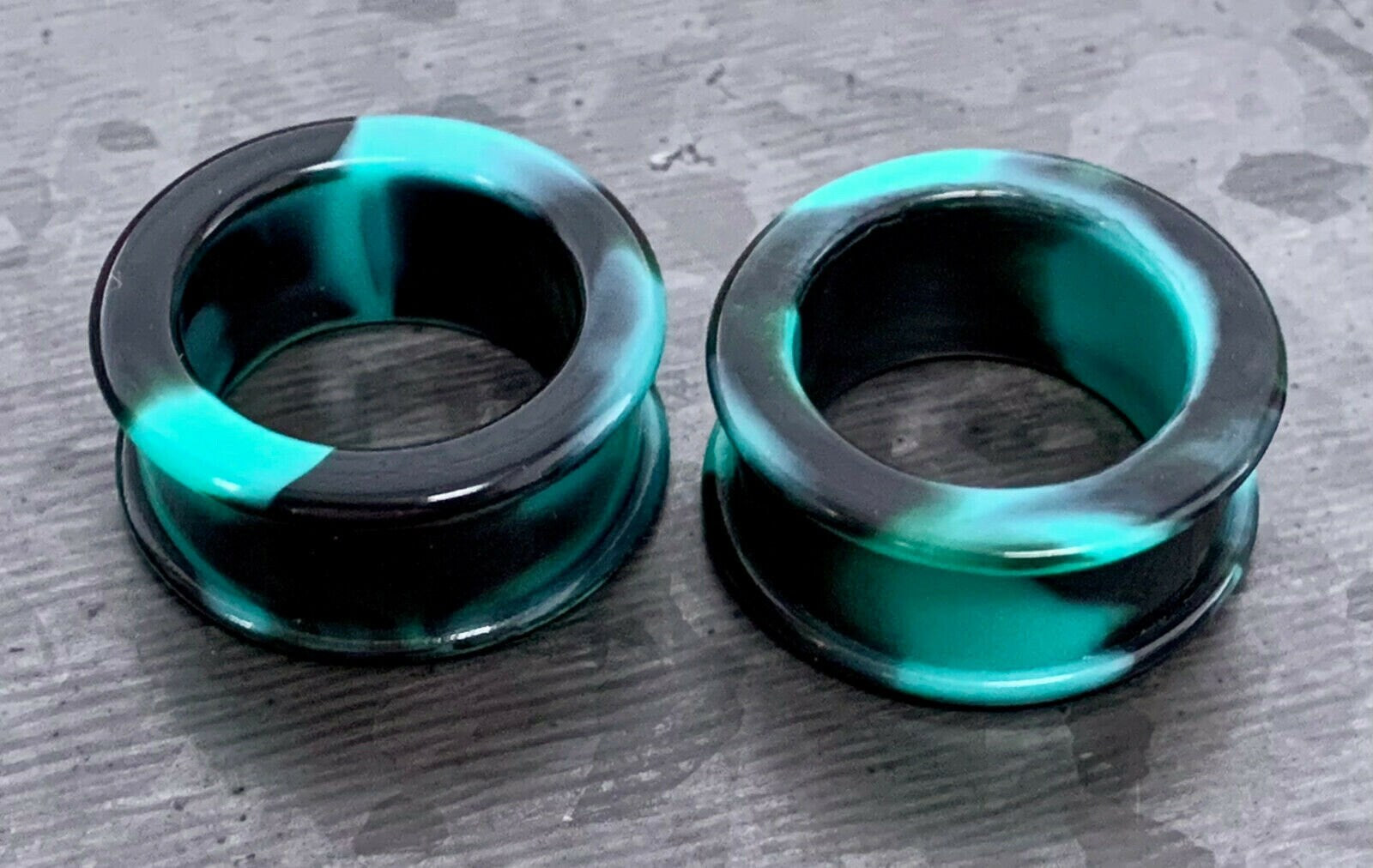 PAIR of Beautiful Teal & Black Swirl Galaxy Silicone Double Flare Tunnel/Plugs - Gauges 2g (6.5mm) up to 2" (50mm) available!