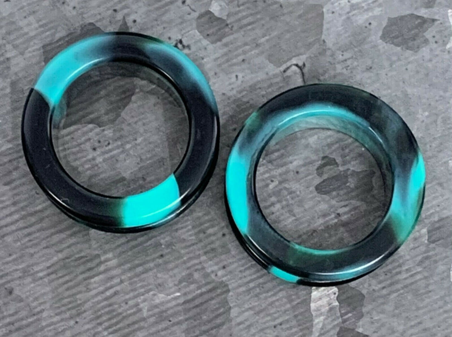 PAIR of Beautiful Teal & Black Swirl Galaxy Silicone Double Flare Tunnel/Plugs - Gauges 2g (6.5mm) up to 2" (50mm) available!