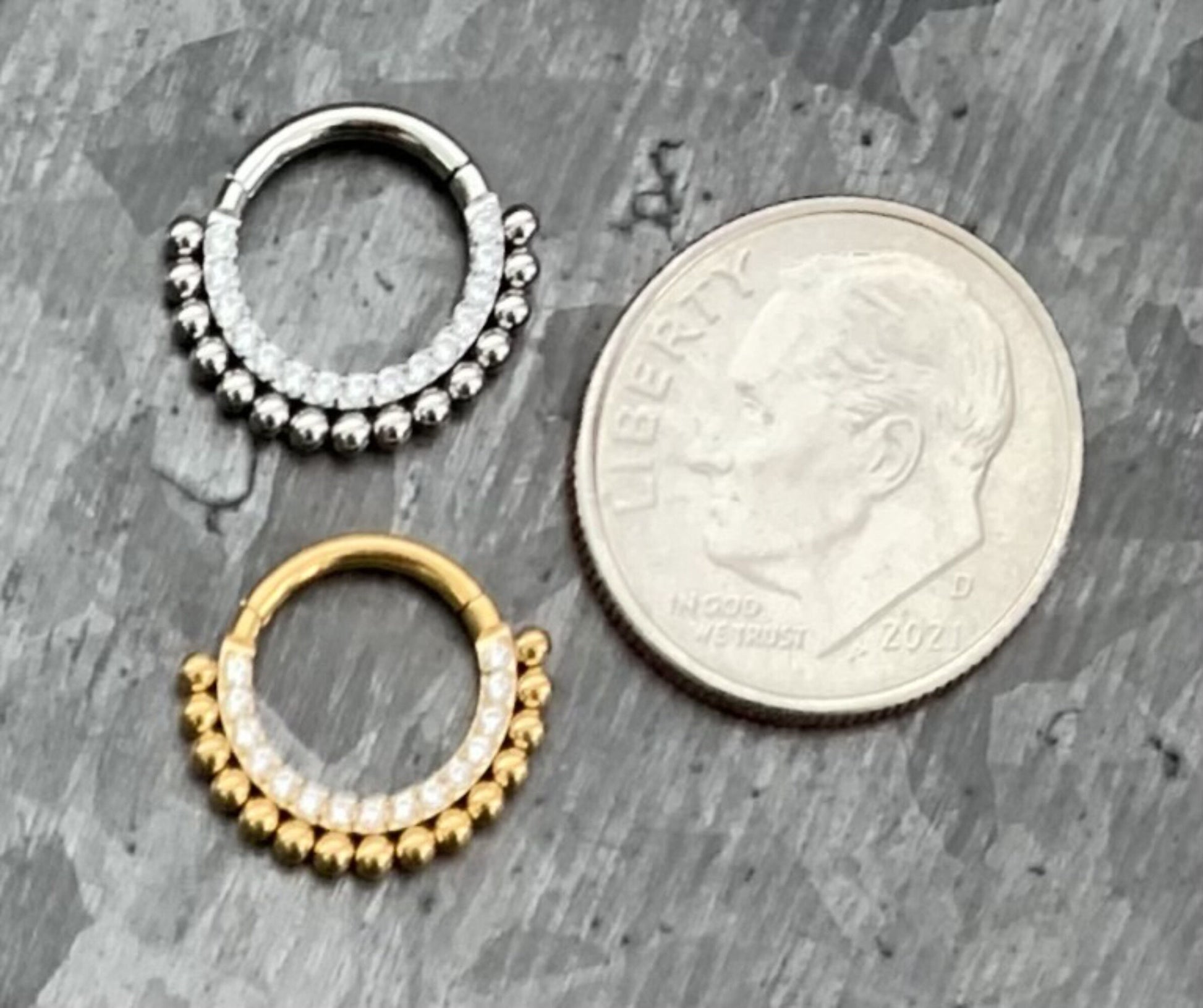 1 Piece Stunning Stainless Steel Ball Line CZ Paved Gem Hinged Septum Ring - 16g - Steel and Gold Available!