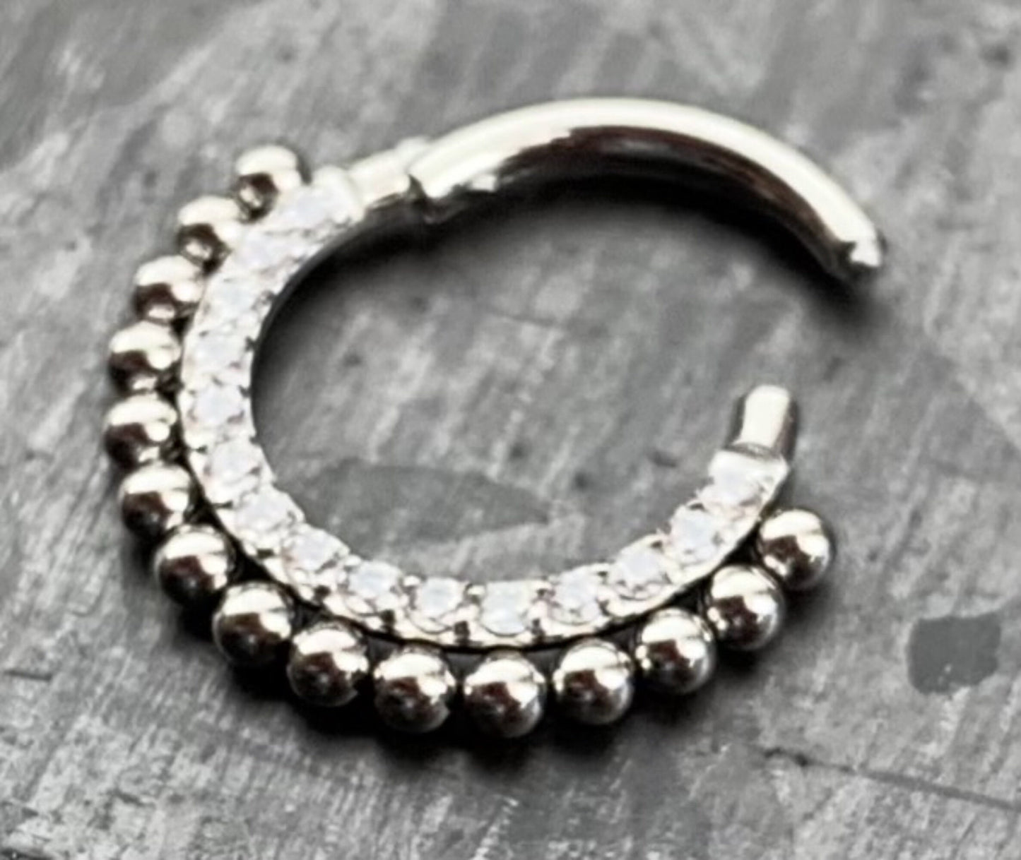 1 Piece Stunning Stainless Steel Ball Line CZ Paved Gem Hinged Septum Ring - 16g - Steel and Gold Available!