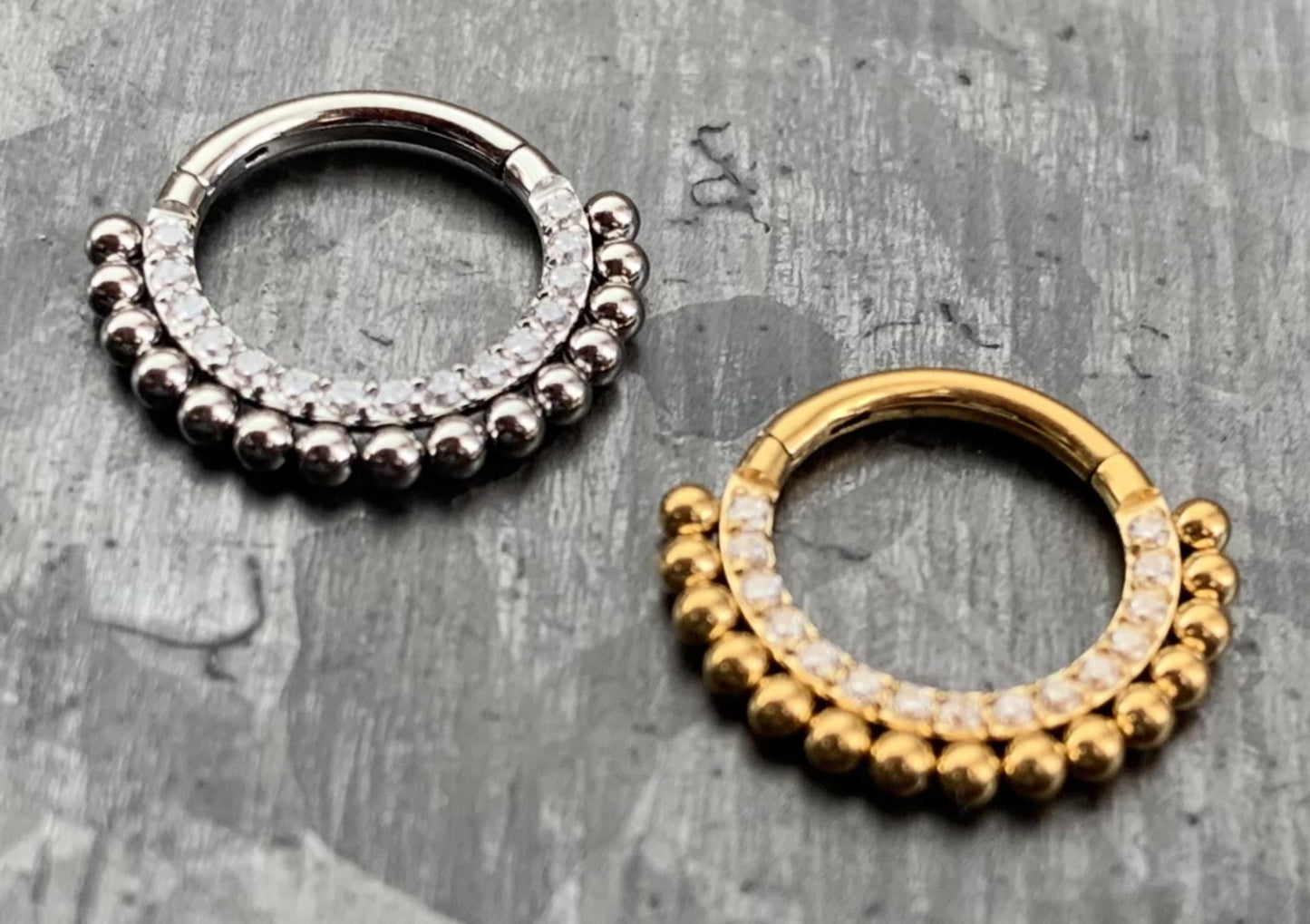 1 Piece Stunning Stainless Steel Ball Line CZ Paved Gem Hinged Septum Ring - 16g - Steel and Gold Available!