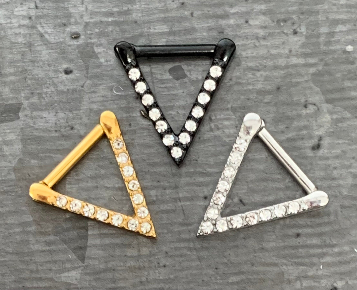 1 Piece Unique Triangle CZ Gem Steel Hinged Segment Ring - 16g - 8mm internal diameter - Black, Silver and Gold available!