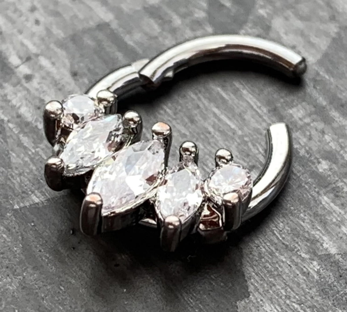 1 Piece of Stunning Five Marquise CZ Gem Hinged Septum Ring - 16g - 8mm Internal Diameter!