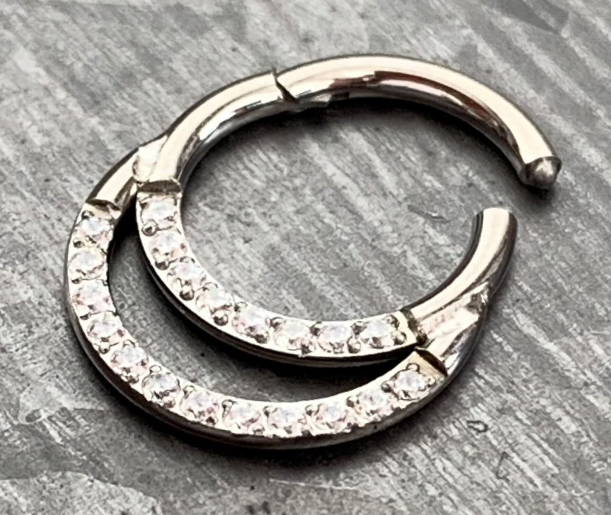 1 Piece Beautiful Implant Grade Titanium Double Lined CZ Gems Segment Septum Ring -Gauge 16g - 6mm, 8mm or 10mm, Silver & Gold Available!