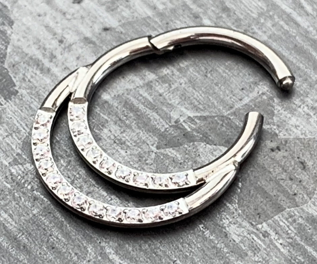 1 Piece Beautiful Implant Grade Titanium Double Lined CZ Gems Segment Septum Ring -Gauge 16g - 6mm, 8mm or 10mm, Silver & Gold Available!