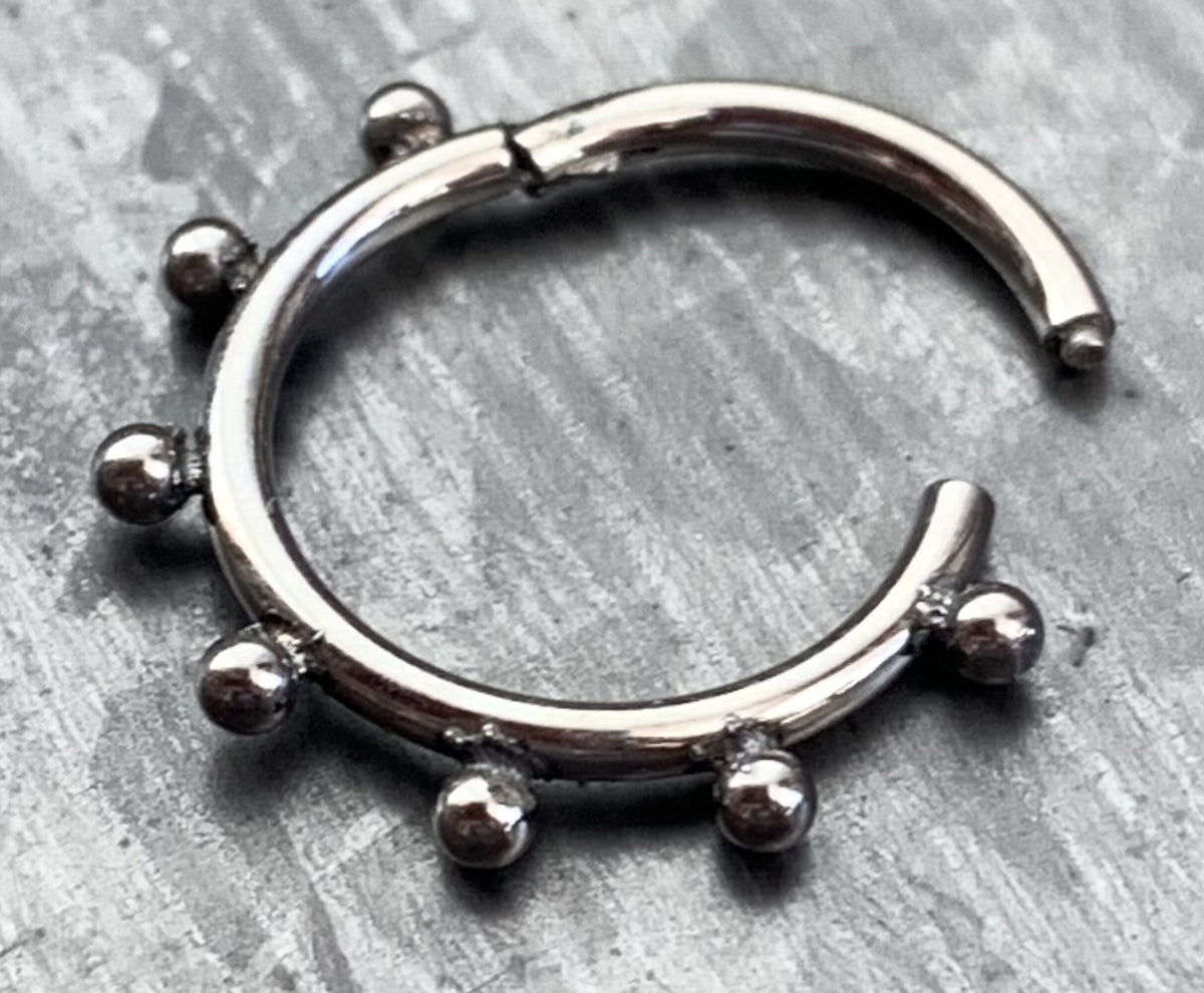 1 Piece Stunning Solid Implant Grade Titanium Eight Beads Hinged Segment Septum Ring - Gauge 16g - 8mm or 10mm Available!