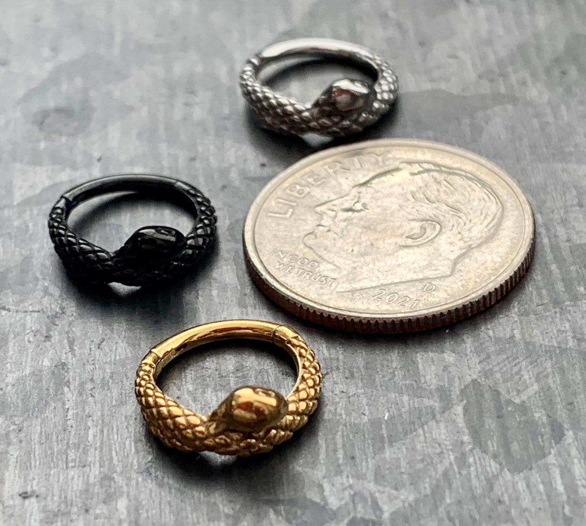 1 Piece Unique Coiled Snake Steel Hinged Segment Ring - 16g - 8mm or 10mm internal diameter - Black, Silver and Gold available!