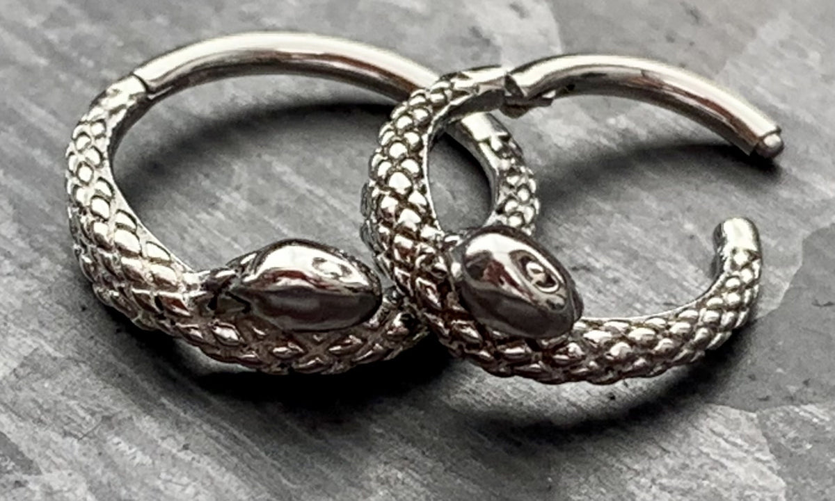 1 Piece Unique Coiled Snake Steel Hinged Segment Ring - 16g - 8mm or 10mm internal diameter - Black, Silver and Gold available!