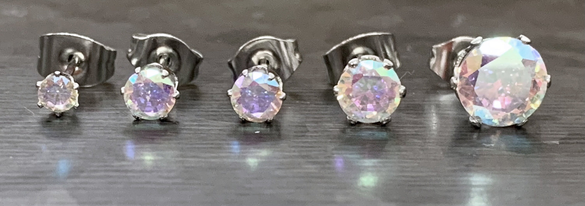 PAIR of Beautiful Hypoallergenic Prong Set Aurora Borealis CZ Gem 316L Surgical Steel Stud Earrings - 3mm thru 7mm Available!