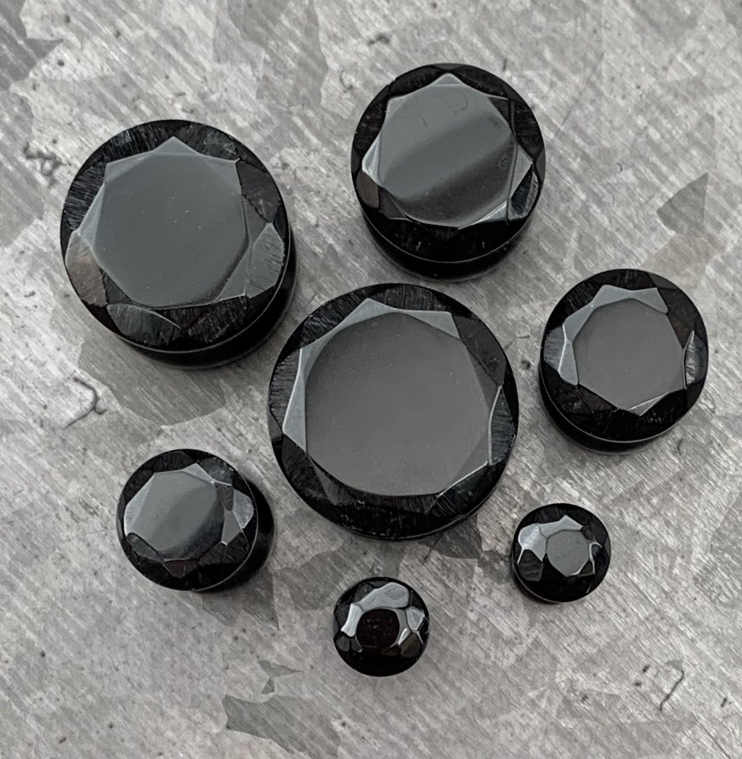 PAIR of Unique Faceted Organic Black Agate Stone Double Flare Plugs - Gauges 4g (5mm) through 5/8" (16mm) available!