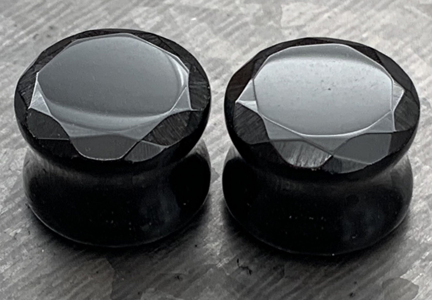 PAIR of Unique Faceted Organic Black Agate Stone Double Flare Plugs - Gauges 4g (5mm) through 5/8" (16mm) available!