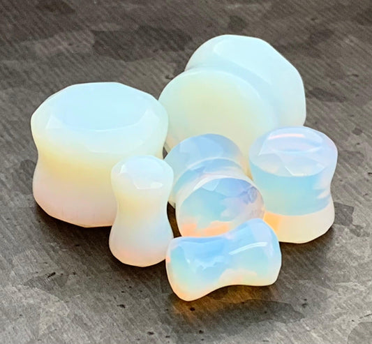 PAIR of Stunning Faceted Organic Opalite Stone Double Flare Plugs - Gauges 4g (5mm) through 14mm) available!