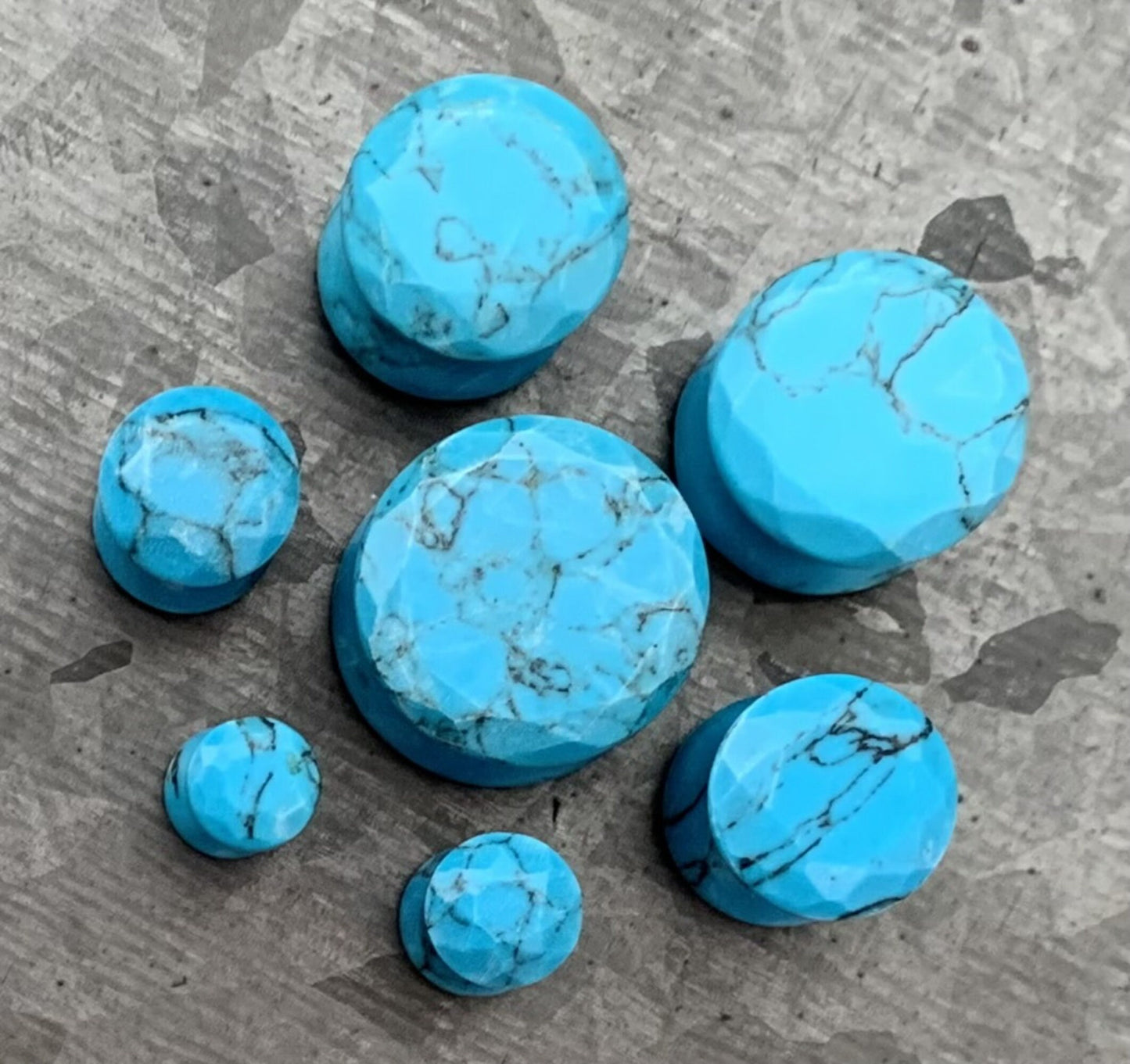 PAIR of Stunning Faceted Organic Turquoise Stone Double Flare Plugs - Gauges 4g (5mm) through 5/8" (16mm) available!
