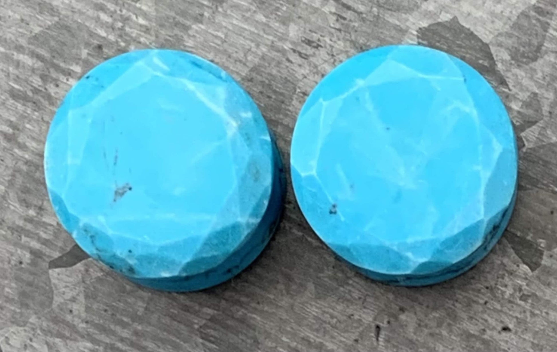 PAIR of Stunning Faceted Organic Turquoise Stone Double Flare Plugs - Gauges 4g (5mm) through 5/8" (16mm) available!