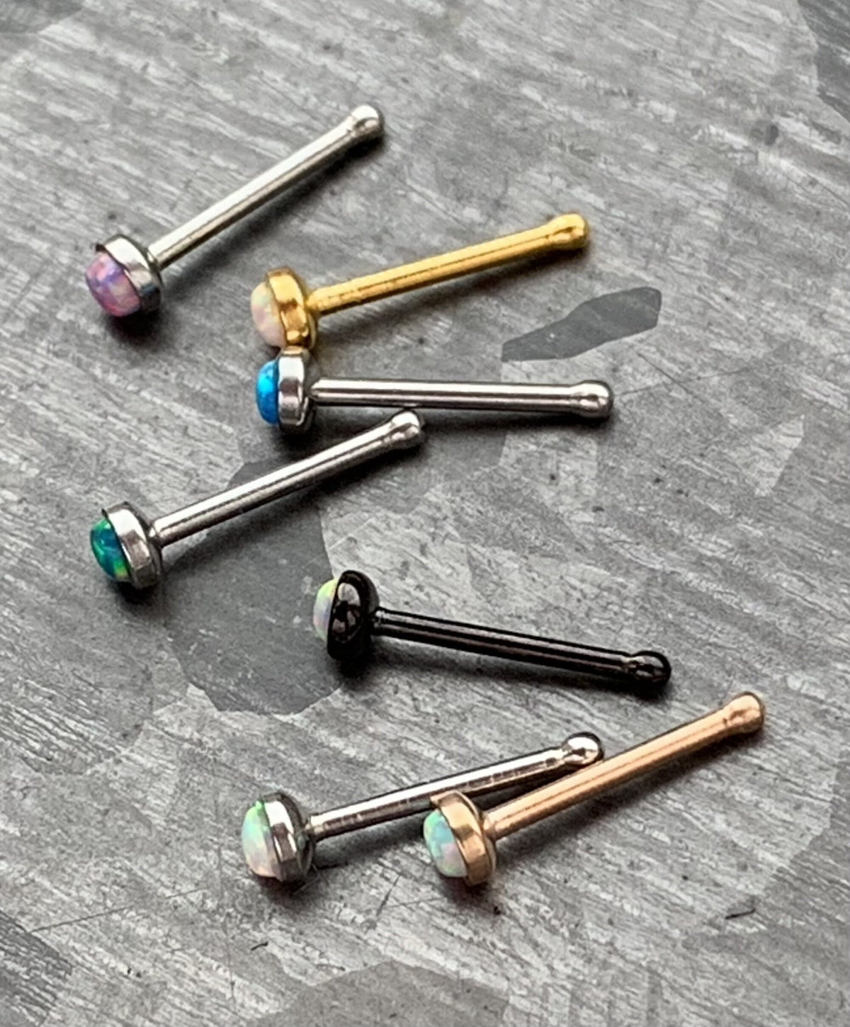 1 Piece Stunning Opal Set Nose Stud / Bone 316L Surgical Steel Ring - White, Green, Blue & Purple Opals Available!