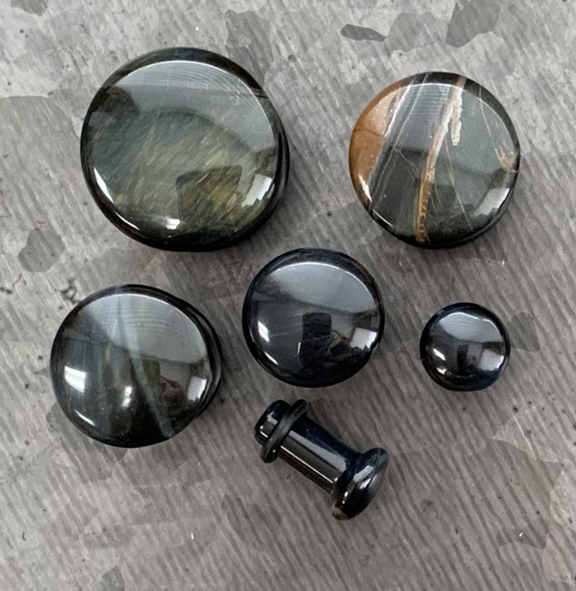 PAIR of Beautiful Blue Tiger Eye Single Flare Organic Stone Plugs with O-Rings - Gauges 4g (5mm) up to 5/8" (16mm) available!