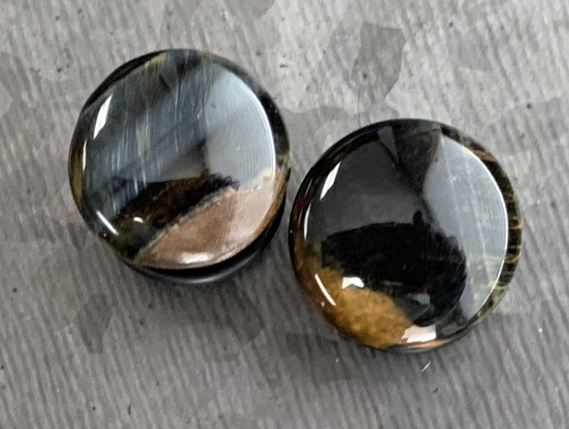 PAIR of Beautiful Blue Tiger Eye Single Flare Organic Stone Plugs with O-Rings - Gauges 4g (5mm) up to 5/8" (16mm) available!