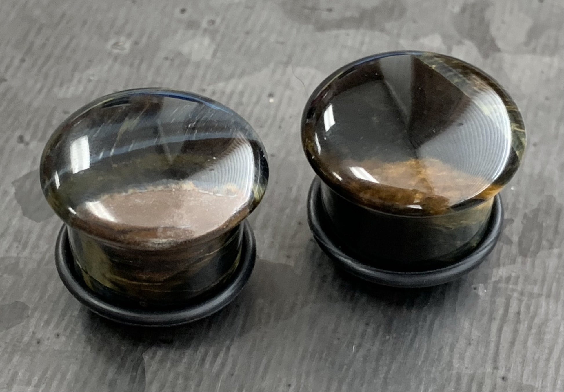 PAIR of Beautiful Blue Tiger Eye Single Flare Organic Stone Plugs with O-Rings - Gauges 4g (5mm) up to 5/8" (16mm) available!