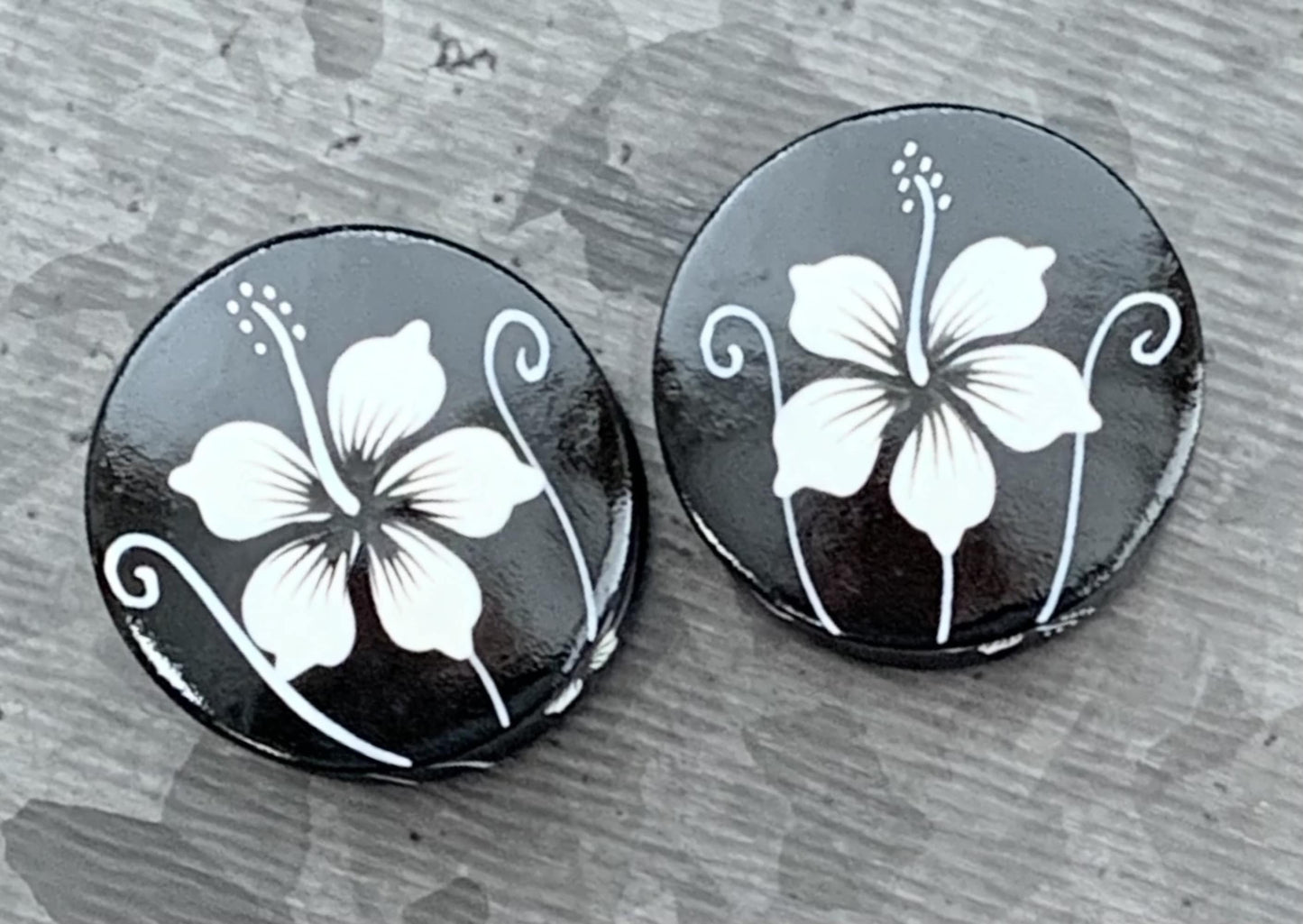 PAIR of Beautiful Painted Hibiscus Flower Organic Wood Plugs