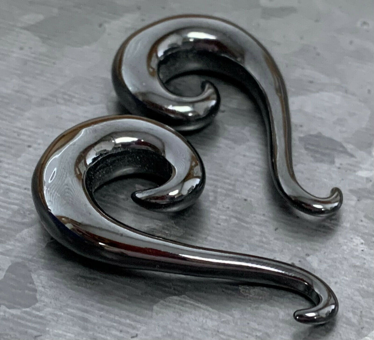 PAIR of Unique Black Swirl Hook Steel Spiral Tapers Gauges 14g (1.6mm) thru 2g (6mm) available!