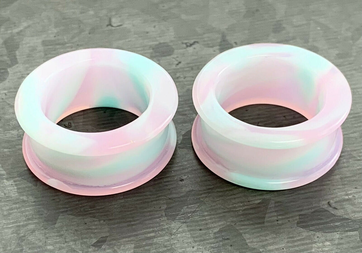 PAIR of Unique Cotton Candy Galaxy Style Double Flare Swirl Silicone Tunnel/Plugs - Gauges 2g (6.5mm) up to 2" (50mm) available!