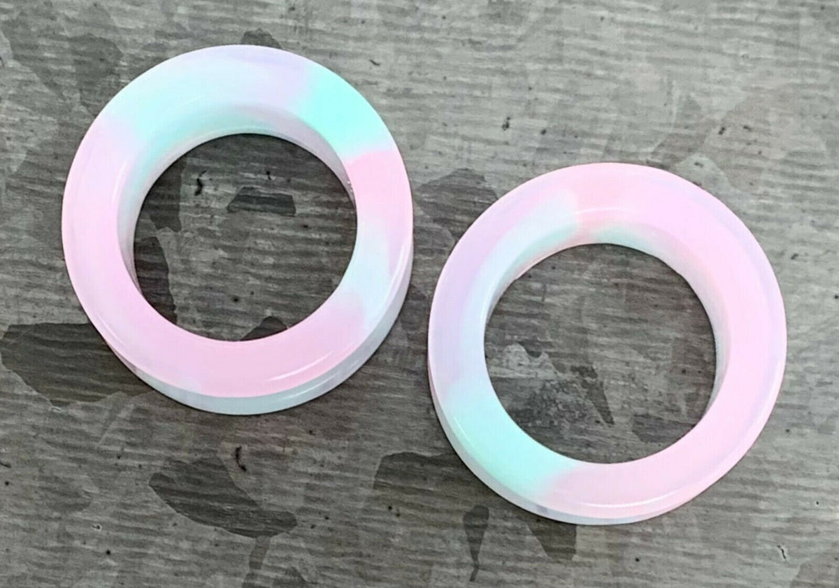 PAIR of Unique Cotton Candy Galaxy Style Double Flare Swirl Silicone Tunnel/Plugs - Gauges 2g (6.5mm) up to 2" (50mm) available!