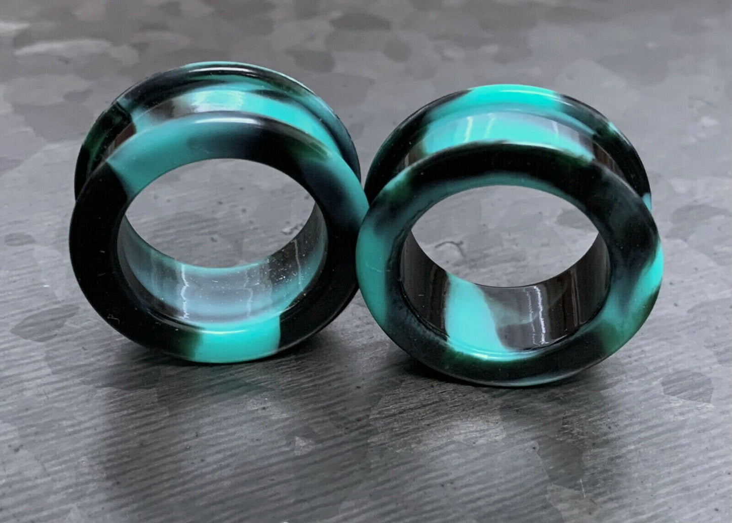 PAIR of Beautiful Teal & Black Swirl Galaxy Silicone Double Flare Tunnel/Plugs - Gauges 2g (6.5mm) up to 2" (50mm) available!