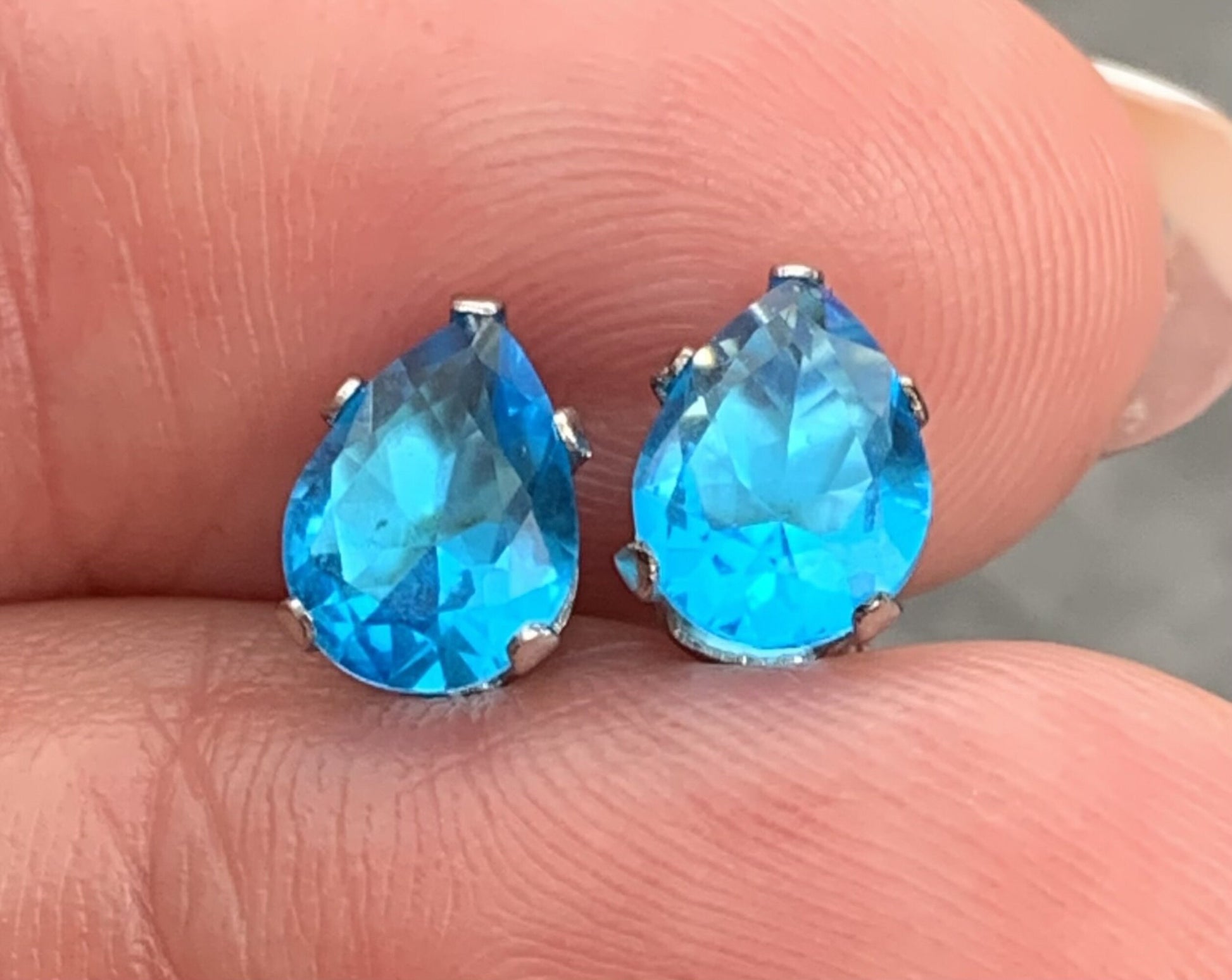 PAIR of Stunning Hypoallergenic Aqua CZ Gem Teardrop Stud Earrings - 3mm, 4mm, 5mm, 6mm & 7mm Gem Size Available!