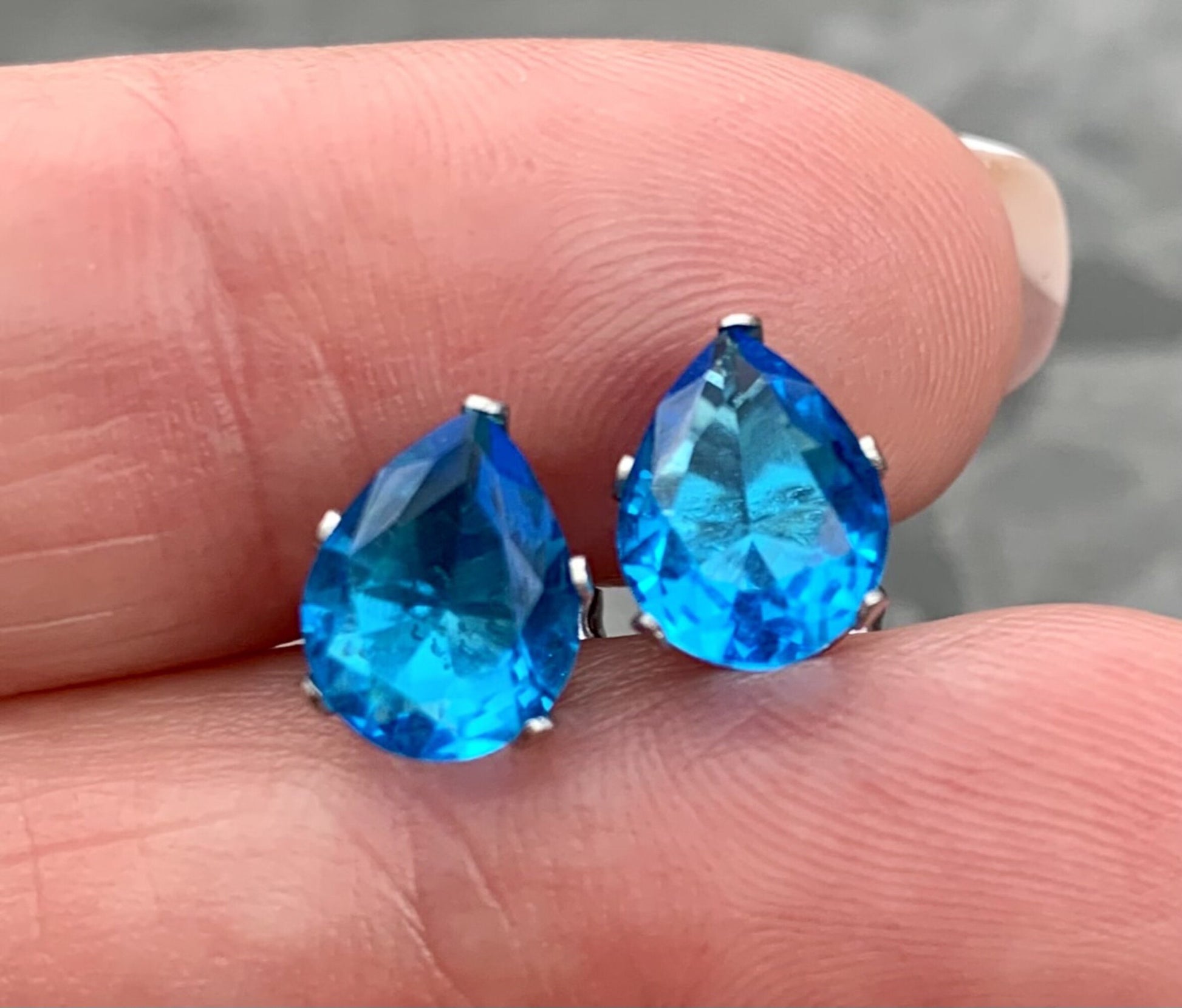 PAIR of Stunning Hypoallergenic Aqua CZ Gem Teardrop Stud Earrings - 3mm, 4mm, 5mm, 6mm & 7mm Gem Size Available!